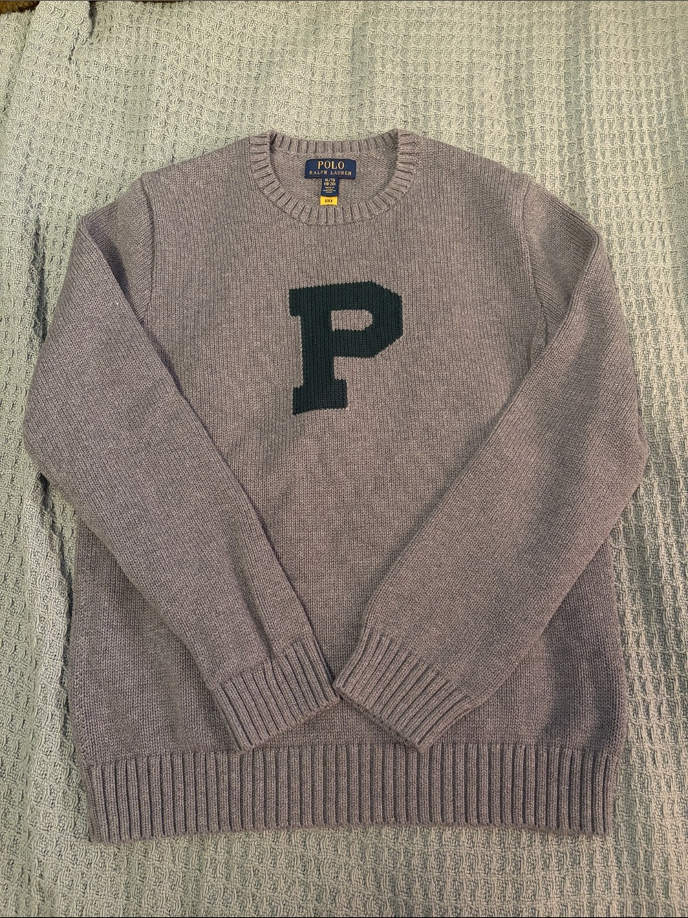 Polo by Ralph Lauren Crewneck 'P' Wool Sweater in Mauve/Grey Boy’s XL (18-20)